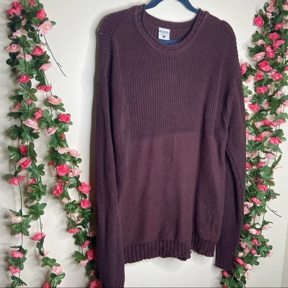 Columbia Mens Crewneck Pullover Maroon Sweater Men Large Outdoor Walking